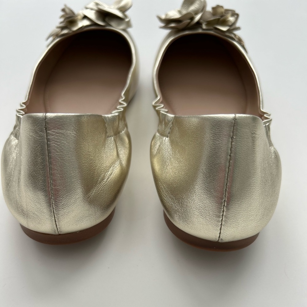 Tory Burch Blossom Ballet Flat Grained Metallic in Spark Gold - Picture 3 of 9